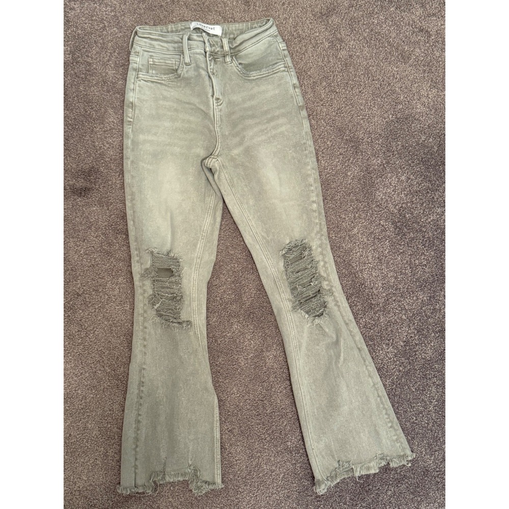 Lovervet by Vervet Light Gray Distressed Flare Jeans High Rise Women Sz 25